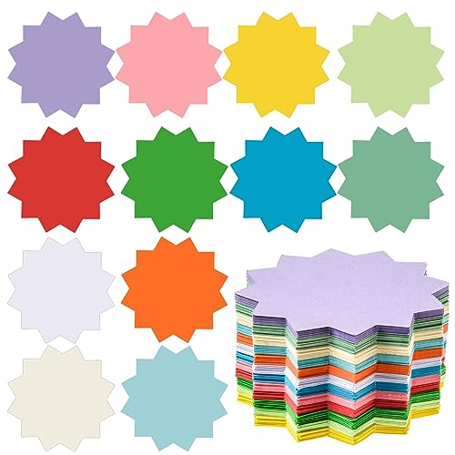 360 Pcs Bulletin Board Decorations Paper Starburst Cutouts Blank Signs for Retail, Sales, Poster Boards, Classroom Bulletin Boards, Kids DIY Craft Projects(12 Colors, 4x4 in) - style: Round