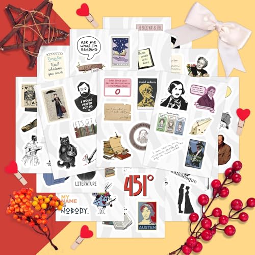 100Pcs Literature Stickers for Water Bottle and Laptop - Literary Party Favors & Decorations, Books Bookish Writing Poetry Reading Stickers, Book Lovers Gifts, Gifts for Women & Men - color: Literature Stickers