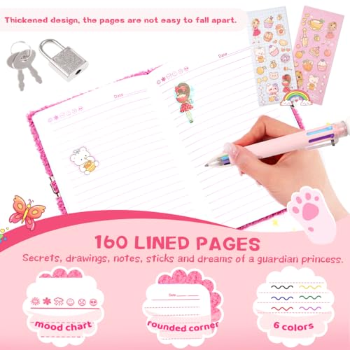 Bear Diary with Lock, Gift Set for Girls Ages 6-8, Pen & Stickers - style: Bear