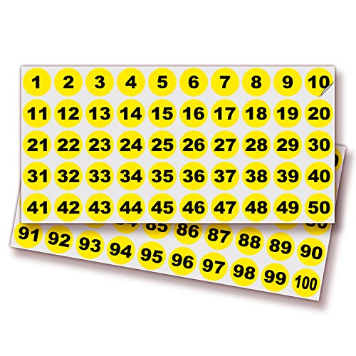 iSYFIX Yellow Consecutive Number Stickers, 1 to 100, 1 Inch, 1 Set - color: Yellow, size: 1-inch