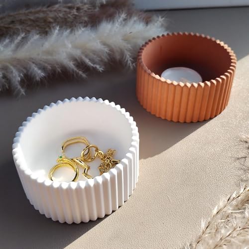 Wehous 2PCS Round Candle Holder Molds, Striped Storage Box Jar Plant Pot Silicone Molds for Epoxy Resin Concrete Cement Plaster, Container Trinket Tray Jewelry Holder Craft Mould DIY Home Ornament - color: 2x round strip
