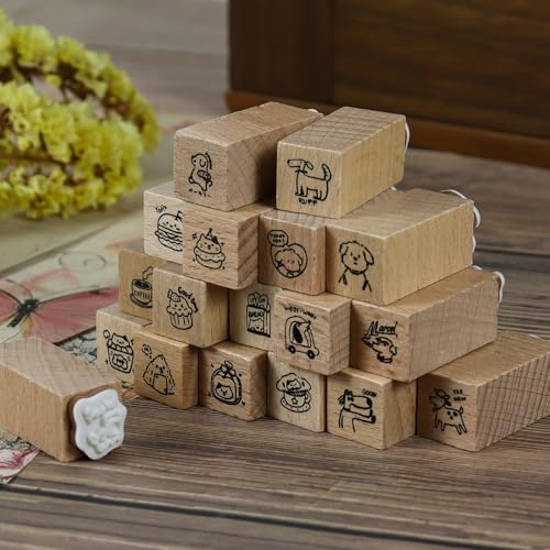 Koqye Alphabet Rubber Stamps Set, Stamps with Storage Box | 40Pcs Wooden Letter Stamps Comes with Ink Pad & Animal‑themed stamps, perfect DIY craft supplies - color: Animal Stamps