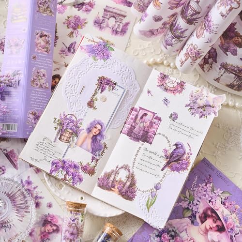 Journaling Sticker Book, 450+ Pre-Cut Vintage Scrapbook Stickers, Junk Journal Supplies, Aesthetic Washi Stickers for Scrapbooking Journaling for Adults, Decorative Ephemera Bullet Planner Arts Craft - color: Flowing Light Gathering