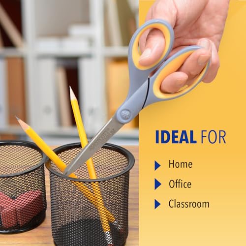 Westcott 8-Inch Titanium Bonded Scissors for Home, Office, and Classroom - Perfect for Cutting Paper, Sewing, and Crafts - Heavy-Duty Design with Soft Handle - Gray/Yellow - 4-Pack - size: 4-Pack