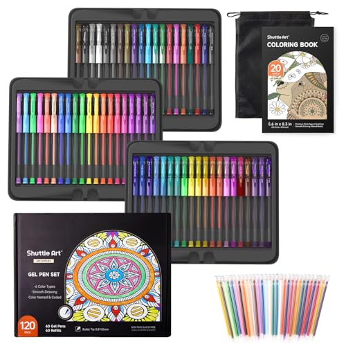 Shuttle Art Gel Pens, 120 Pack Gel Pen Set Packed in Sturdy Box, 60 Unique Colors with 60 Refills for Adults Coloring Books Drawing Doodling Crafts Scrapbooking Journaling - color: 120 Pack in Box