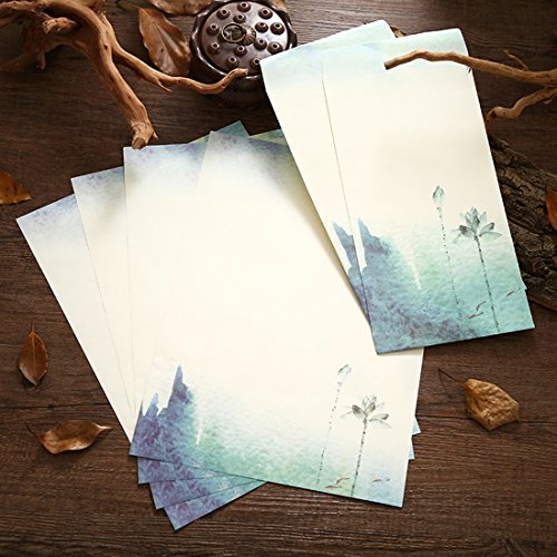 SCStyle 16 Cute Retro Envelopes 8.46 x 4.33 Inches 32 Lovely Kawaii Special Design Chinese Style Stationery Writing Letter Paper 10.2 x 7.3 Inches,Stationary Paper and Envelopes Set