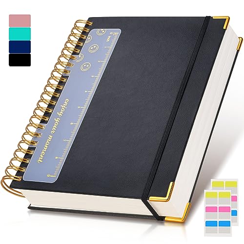 Spiral Notebook Journal 8.5” x 11”, 300 Pages Hardcover Leather Lined Journals for Women Men, A4 Large College Ruled Notebooks with 100 GSM Thick Paper, Spiral Journal for Writing Work School, Black - color: Black, size: A4
