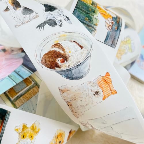 DingDing Vol.15-55 Here's a Dog, Taiwan Washi Paper Washi Tape, Kiss-Cut 2.36 in x 10.94 yd, Vintage Pet Tapes, Washi Stickers for Scrapbooking, Planner Stickers, Bullet Journal, Scrapbook Tape - style: Washi Paper