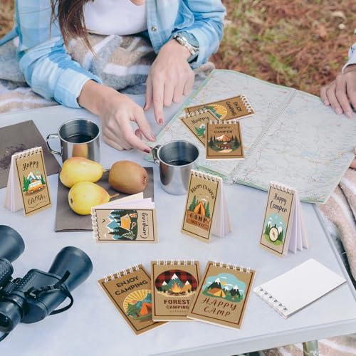 Hooqict 24 Pack Camping Party Favors Notepads Mini Pocket Notebooks Camping Journal Small Spiral Pocket Notepads for Kids Summer Camp Birthday Favors Classroom Office Supplies, 3.9 x 2.4 Inch - style: Camping