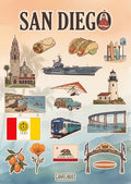 San Diego Sticker Sheet, San Diego Stickers for Laptop & Journal - style: San Diego