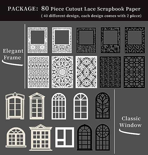 80 Pieces Cutout Scrapbook Paper Vintage Lace Scrapbooking Supplies Window Frames Decorative Paper Aesthetic Scrapbook Materials for Journaling Supplies Album Embellishment DIY Crafts Gift - color: 80pcs Vintage Lace Paper
