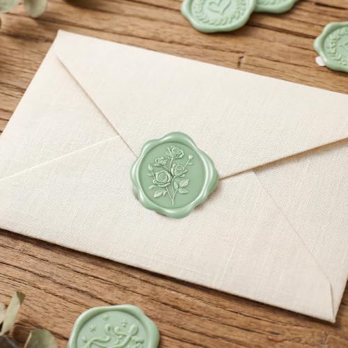60 Pcs Wax Seal Stickers, Sage Green, 4 Flower Styles - color: Sage Green