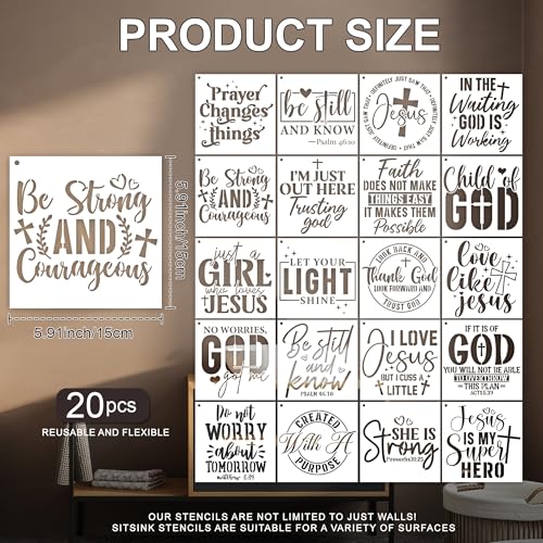 Sitsink Inspirational Christian Stencils for Painting - 20 Pcs Religious Christian Bible Stencils for Painting on Wood Wall Canvas Drawing Template - style: Bible verse
