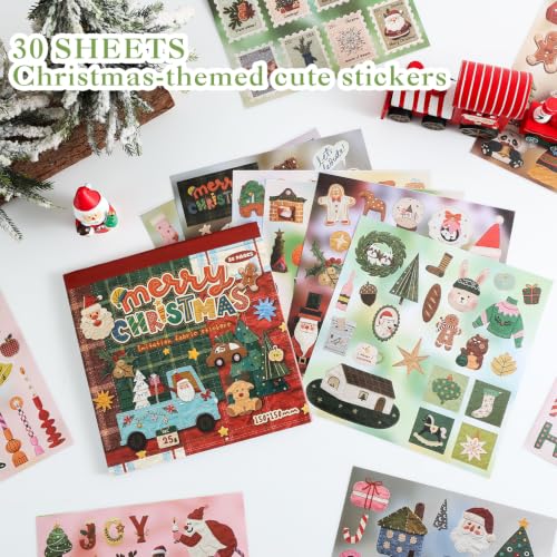 600+ PCS Cute Christmas Scrapbook Sticker Book, Holiday Decor & Ins Little Object Theme Stickers, Art Scrapbook Supplies for Adults Teens Women Girls Junk Journaling Planner Crafts - style: Christmas Style