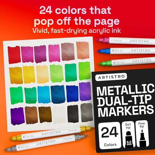 ARTISTRO Metallic Dual-Tip Acrylic Paint Marker Pens - Set of 24 - color: Metallic, size: 24