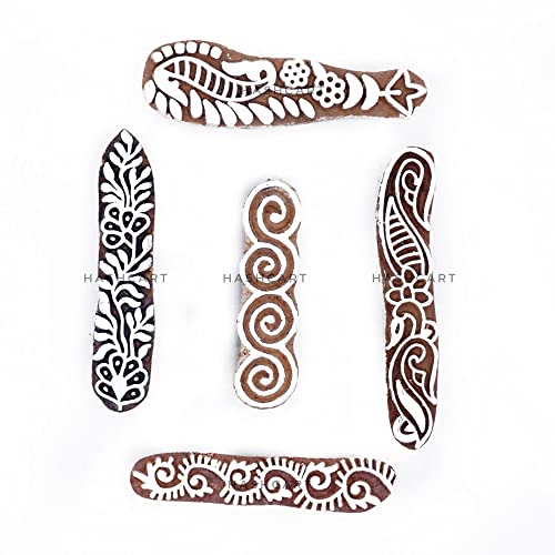 Mehndi Print Blocks - Border Pattern Wooden Stamps for Card Making Scrapbooking and Crafts | Set of 5 | Hashcart®