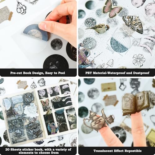 Vintage Scrapbook Celestial Stickers, 20 Sheet Galaxy and Cosmic Sticker for Scrapbooking, journaling DIY Crafts Laptops, Card Making, Ephemera Pre Cut (Galaxy Starfield) - style: Galaxy Starfield