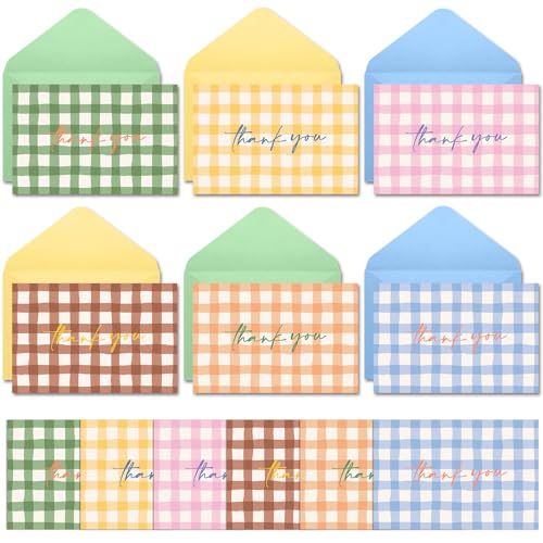 Eaasty 36 Pcs Summer Thank You Cards with Envelopes,Gingham - style: Gingham