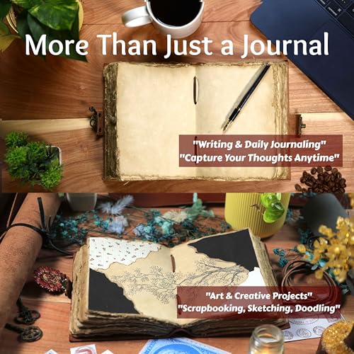 Leather Bound Vintage Journal for Women & Men – Book of Shadows – Lock Closure – 200 Pages of Antique Deckle Edges Handmade Paper (Distressed Brown, 7 x 5 inches) - color: Distressed Brown, size: 7 x 5 inches
