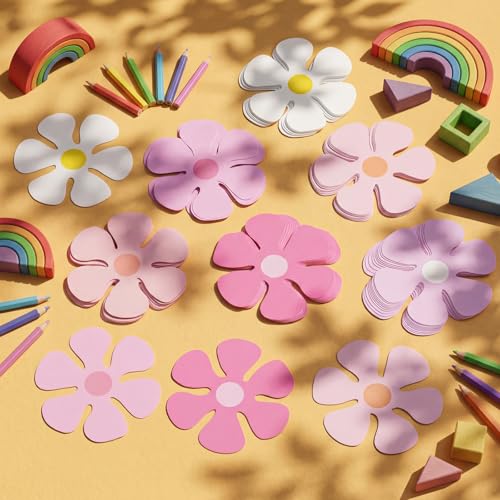 Outus Retro Flower Cutouts 60s 70s Hippie Party Decor,Pink,White,4.33" - color: Pink, size: 4.33''