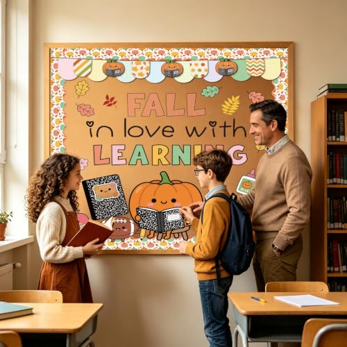 Fall in Love with Learning Classroom Bulletin Board Decorations | Autumn Cutout Paper Set, Back to School Decor Supplies - color: Fall in Love With Learning