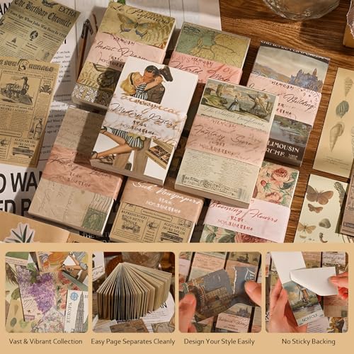60 Sheets Junk Journal Ephemera Kit, 30 Unique Vintage Scrapbook Paper Patterns for Bullet Journal, Planner Supplies, 3x2 inch (80x50mm) Collage Material (Nature Insects)