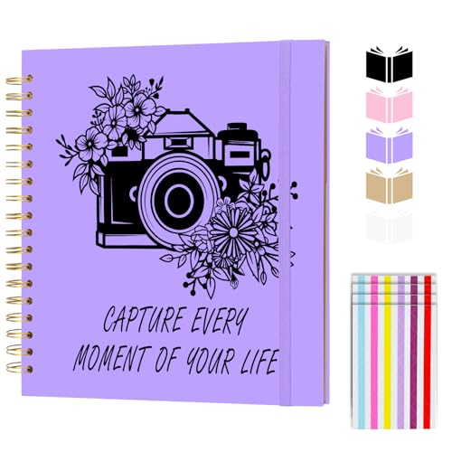 Scrapbook Album 8x8 inch, Travelling Journal Scrap Book Family Scrapbook Scrapbooking Supplies Kits Gift for Couples Anniversary Wedding (purple, 8 x 8 inch) - color: purple, size: 8 x 8 inch