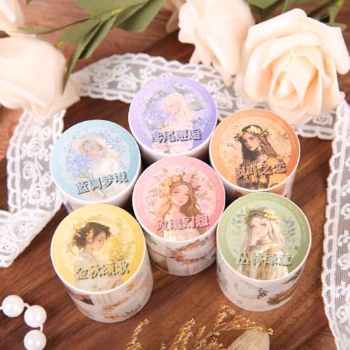 Alideco 6pcs Decorative Adhesive Tapes Fresh Literary Girl Botanical Flower Landscape PET Tape Great for Bullet Journal Supplies, Arts, Scrapbook, DIY Crafts, Planners (huahuanzhongdeshipian) - color: huahuanzhongdeshipian