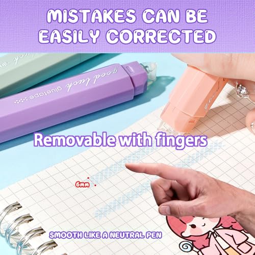 4 Pcs Double Sided Tape Pens, 6 mm*5 M, erasable, Scrapbooking Double Sided Tape Roller, Craft Adhesive Glue Runner, Multipurpose Journaling Supplies for Scrapbooking Gift Wrapping, School (Purple)