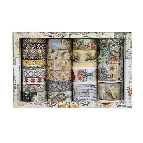 Vintage Washi Tape Set - 24 Rolls Arts Adhesive Tapes Assorted Retro Decorative Masking Tape Sets for Craft, Kids, Scrapbook, DIY, Gift Wrapping (3-Ocean Odyssey) - color: 3-Ocean Odyssey
