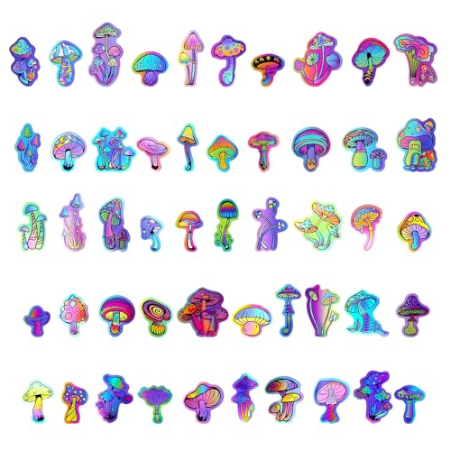 100 Pack Holographic Mushroom Stickers for Laptop Water Bottles Scrapbook, Mushroom Party Favors