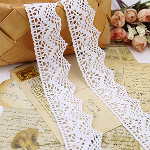 White Lace Ribbon 10 Yards Crochet Lace Trim Cotton Sewing for Crafts, Gift Package Wrapping, Bridal Wedding Decoration, Scrapbooking Supplies - color: White, size: 1.5 inch*10yards