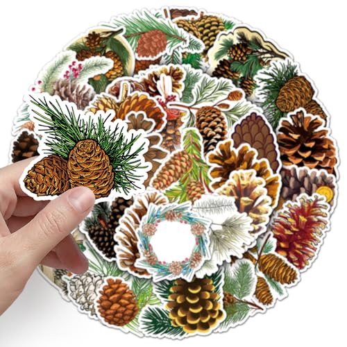 50 PCS Waterproof Natural Pine Cone Vinyl Stickers Pack