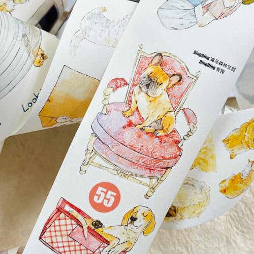 DingDing Vol.15-55 Here's a Dog, Taiwan Washi Paper Washi Tape, Kiss-Cut 2.36 in x 10.94 yd, Vintage Pet Tapes, Washi Stickers for Scrapbooking, Planner Stickers, Bullet Journal, Scrapbook Tape - style: Washi Paper