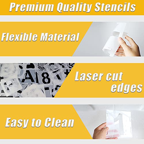 YEAJON 46 Pcs Letter Stencils Symbol Numbers Craft Stencils, Reusable Alphabet Templates Interlocking Stencil Kit for Painting on Wood, Wall, Fabric, Rock, Chalkboard, Sign, DIY Art Projects (4 Inch) - size: 4 INCH