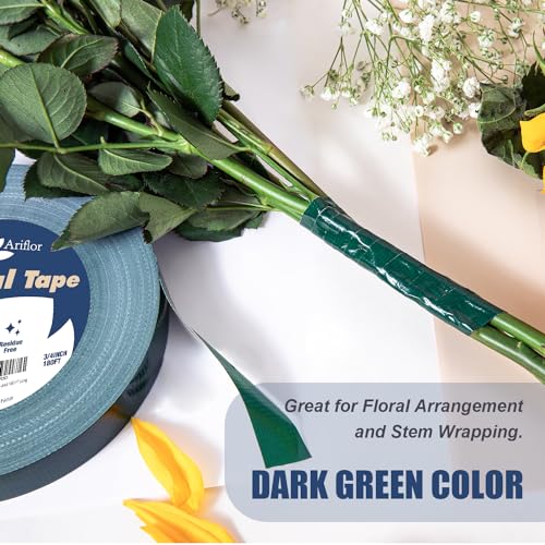 Green Floral Tape - Flower Wrap Adhesive Tape Bouquet Stem Wrapping and Floral Crafts, Wedding Bouquet Tape - 3/4 inch Wide and 180 FT Long (Pack of 3) - size: 3/4inch (Pack of 3)