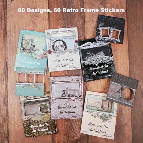 60 Pcs Vintage Photo Frame Stickers for Scrapbooking | Open-center cardstock frames with writable surface and self-adhesive backing for journaling, collages and layering - color: Memory Moments