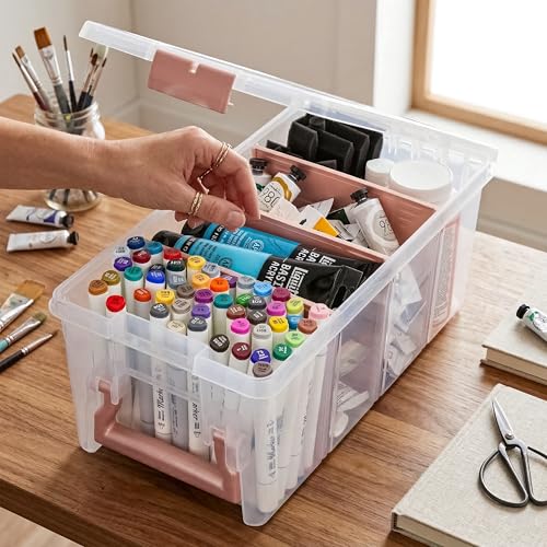 ArtBin Semi Satchel Portable Craft Organizer with 3 Dividers - Clear Plastic Storage Case for Art & Craft Supplies | 3 Removable Dividers, 15.2 x 8 x 6.2 Inches, Secure Latches, Carry Handle, Clear Durable Polypropylene - color: Rose Gold, size: Pack of 1
