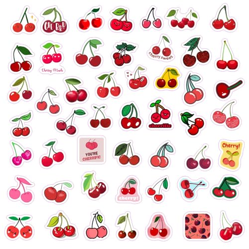 100Pcs Cherry Stickers for Water Bottle and Laptop - Fruit Party Favors & Decorations, Waterproof Vinyl Nature Decals, Cute Cherry Stickers Laptop Decals, Gifts for Women & Men - color: Cherry Stickers