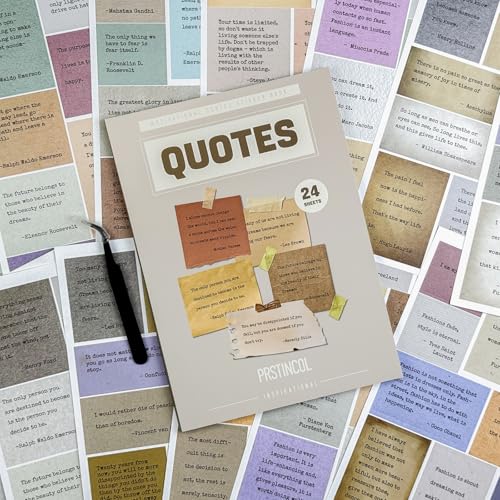 Prstincol 24 Sheets Vintage Motivational Quote Stickers Pad wtih Tweezer,246 Pcs Inspirational Typewriter Font Quotes Pad,Word Stickers for Scrapbook Junk Journal Bullet Journal DIY Craft Card Making - color: Brown