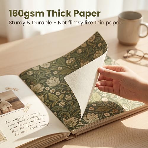 Floral Scrapbook Paper 12x12 – 24 Sheets Double-Sided Vintage Scrapbook Paper Pad, William Morris Style Aesthetic Patterned Papers for Heritage Albums, Junk Journaling & Crafts (Mustard, Indigo & Red) - color: Floral