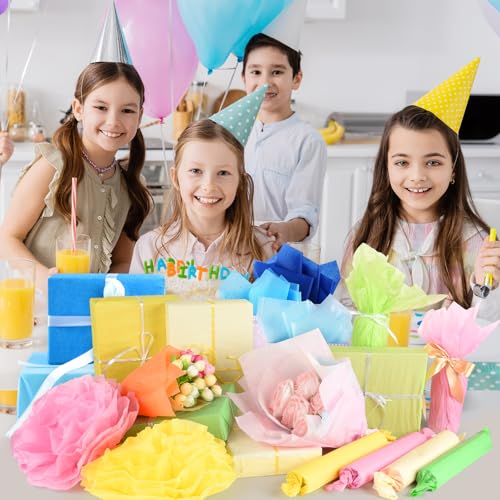PLULON 60 Sheets Colorful Tissue Paper Bulk for Gift Bags Flower Packaging - color: Mixed Colors