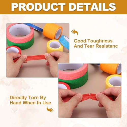 HARFINGTON 5pcs 1" x 11 Yard Colored Masking Tape Universal Crepe Paper Colorful Masking Painter Tape for Art Drawing DIY Handcraft Sealing, Dark Blue Dark Green Red Yellow Purple - color: Dark Blue Dark Green Red Yellow Purple, size: 1" x 11 Yard