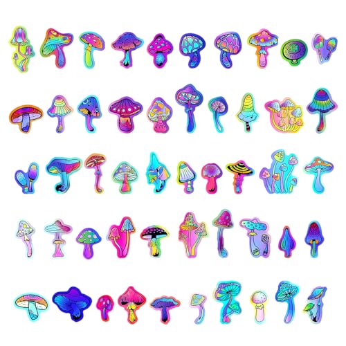 100 Pack Holographic Mushroom Stickers for Laptop Water Bottles Scrapbook, Mushroom Party Favors