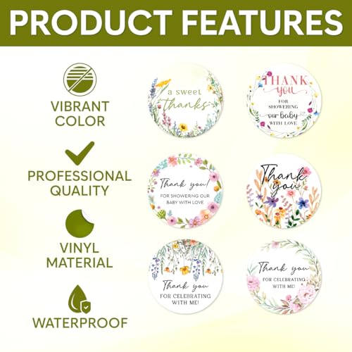 Pack 90 Pcs Wildflower Floral Celebrating with Me Stickers for Party Favors Toddlers Thank You Labels Birthday Supplies Cute Aesthetic Sticker Round Waterproof Vinyl Decals Bulk - color: Wildflower A23