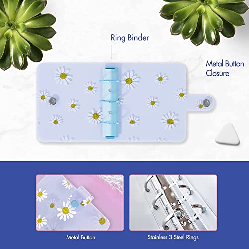 SOUL MAMA Mini Binder Wallet - Cute Daisy Blue Money Organizer with Cash Envelopes and Clear Budgeting Planner - color: Blue Daisy