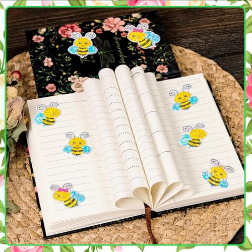 500Pcs Bee Stickers Roll 1.2in Large Glitter Bumble Bee Seal Stickers 5 Designs Cartoon Animal Waterproof Classroom Reward Decals for Spring Scrapbook Journal Envelopes Decorations - color: Bee
