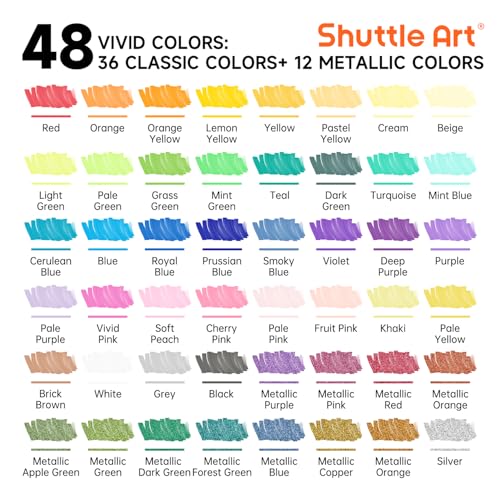 Shuttle Art 48 Colors Brush & Fine Tip Acrylic Paint Markers - color: 48 Colors Brush Tip and Fine Tip, size: 1 Count (Pack of 48)
