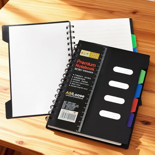 A5 Spiral Classification Notebook, Multi-Subject Dividers Notebook for Work, Large Notebooks for Note taking, Lined Journal