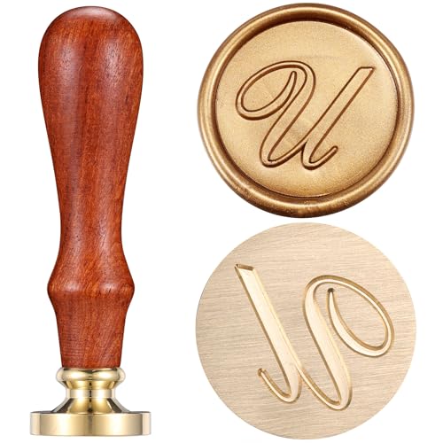Yoption Handwritten Initial Alphabet Wax Seal Stamp, Letter U | Brass Head and Wooden Handle Sealing Stamp for Wedding Invitations, Envelopes, Christmas Cards, Gift Wrapping, Snail Mails - style: U